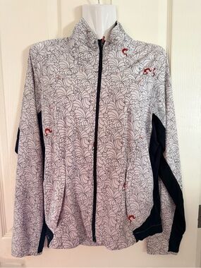 lululemon athletica White and Black Floral-Print Bomber Jacket with Red Accents